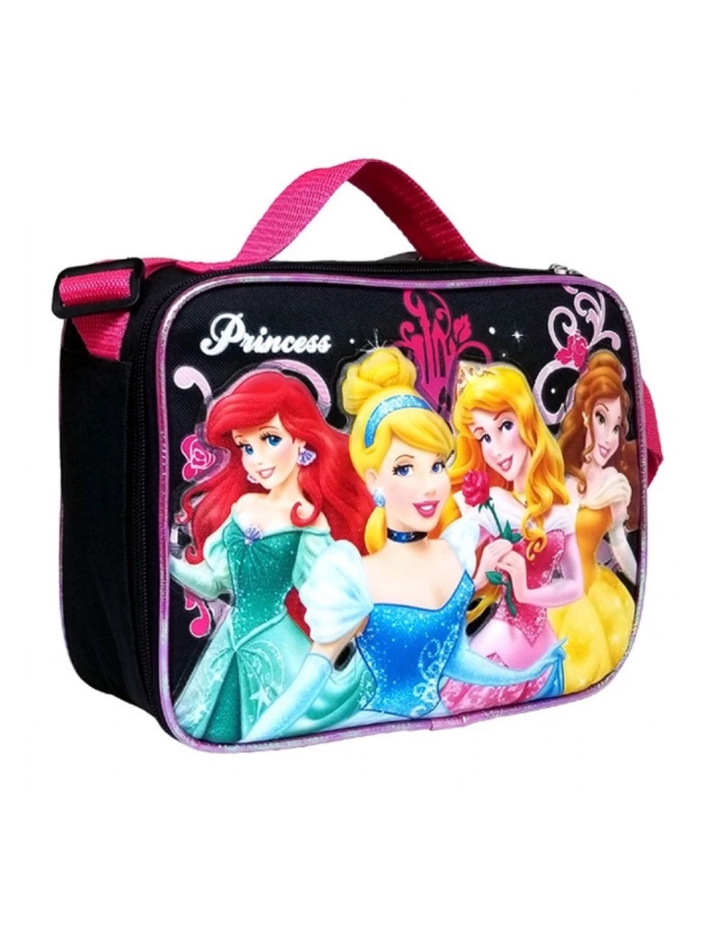 Disney Princess Lunch Bag - Pink & Black with Multicolor Characters